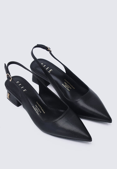 Noemie Comfy Fit Footbed Microfiber Leather Heels In Black