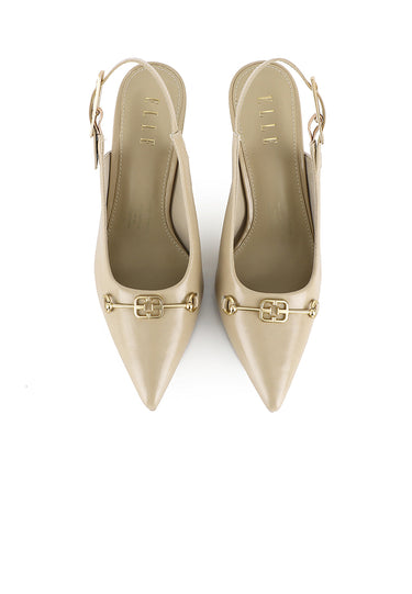 Melanie Comfy Fit Footbed Microfiber Leather Heels In Almond