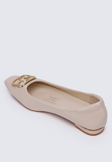 Jacqueline Comfy Fit Footbed Microfiber Leather Flats & Ballerina In Beige