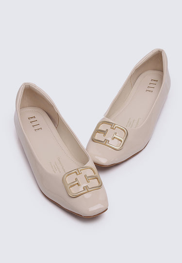 Jacqueline Comfy Fit Footbed Microfiber Leather Flats & Ballerina In Beige
