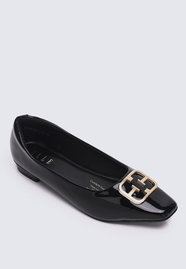 Jacqueline Comfy Fit Footbed Microfiber Leather Flats & Ballerina In Black