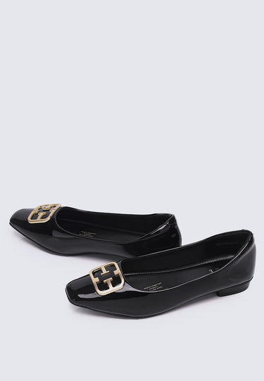 Jacqueline Comfy Fit Footbed Microfiber Leather Flats & Ballerina In Black