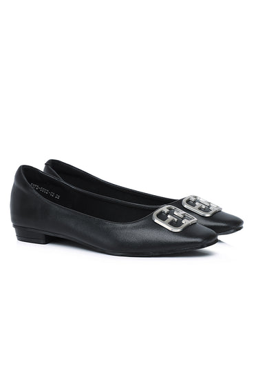 Jacqueline Comfy Fit Footbed Microfiber Leather Flats & Ballerina In Cold Black