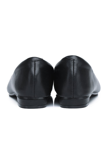 Jacqueline Comfy Fit Footbed Microfiber Leather Flats & Ballerina In Cold Black