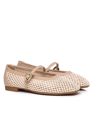 Paloma Comfy Fit Footbed Microfiber Leather Flats & Ballerina In Beige