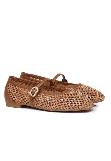 Paloma Comfy Fit Footbed Microfiber Leather Flats & Ballerina In Tan