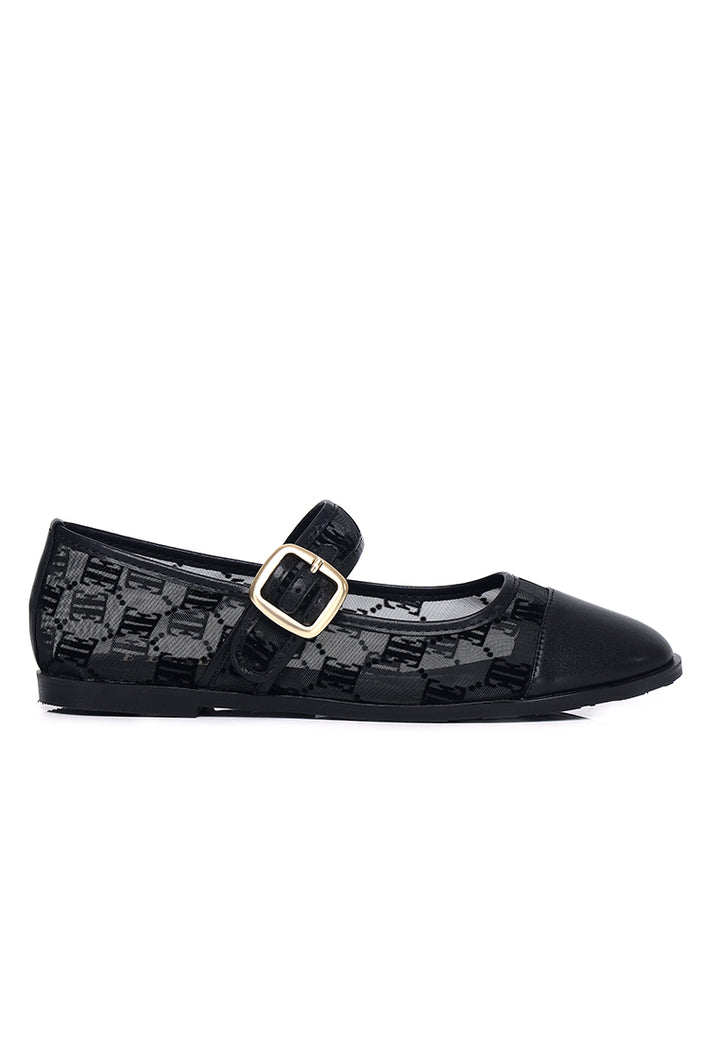 Bela Mesh Comfy Fit Footbed Microfiber Leather Flats & Ballerina In Black