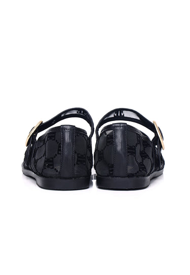 Bela Mesh Comfy Fit Footbed Microfiber Leather Flats & Ballerina In Black