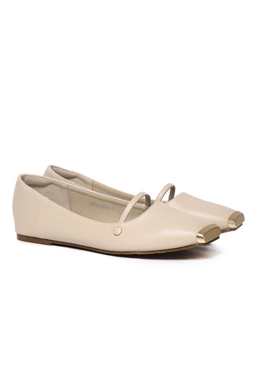 Baree Comfy Fit Footbed Microfiber Leather Flats & Ballerina In Beige