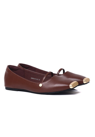Baree Comfy Fit Footbed Microfiber Leather Flats & Ballerina In Coffee