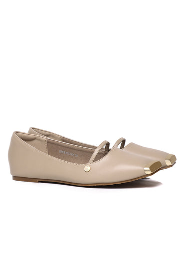 Baree Comfy Fit Footbed Microfiber Leather Flats & Ballerina In Khaki