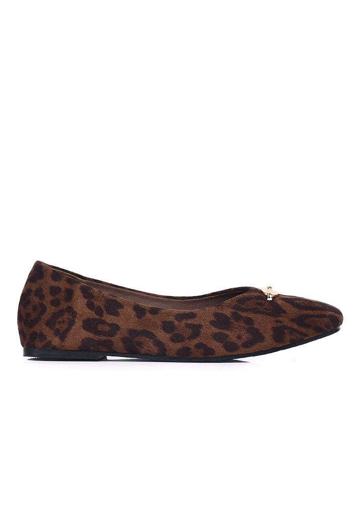 Cindy Leopard-Print Comfy Fit Footbed Microfiber Leather Flats & Ballerina In Espresso
