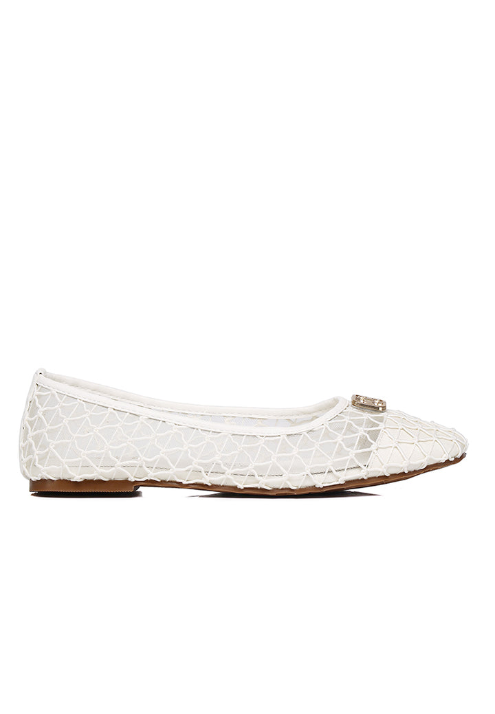 Loom Woven Comfy Fit Footbed Microfiber Leather Flats & Ballerina In Beige