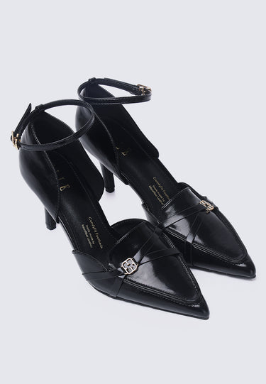 Francoise Comfy Fit Footbed Microfiber Leather Heels In Black