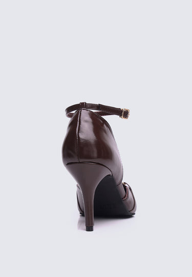 Francoise Comfy Fit Footbed Microfiber Leather Heels In Chocolate