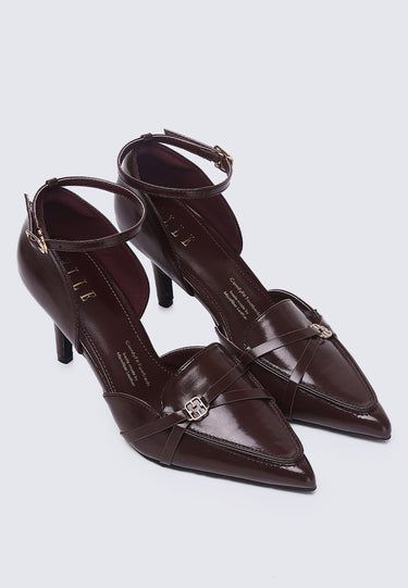 Francoise Comfy Fit Footbed Microfiber Leather Heels In Chocolate