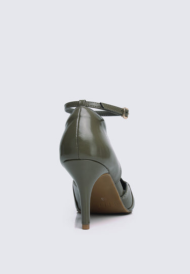 Francoise Comfy Fit Footbed Microfiber Leather Heels In Olive