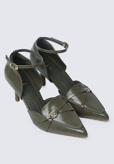 Francoise Comfy Fit Footbed Microfiber Leather Heels In Olive