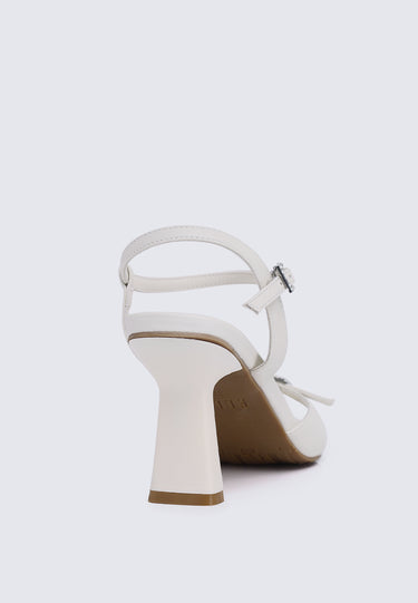 Jeanne Comfy Fit Footbed Microfiber Leather Heels In White