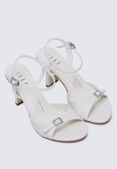 Jeanne Comfy Fit Footbed Microfiber Leather Heels In White