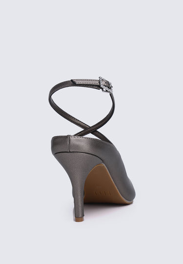 Sylvie Comfy Fit Footbed Microfiber Leather Heels In Titanium