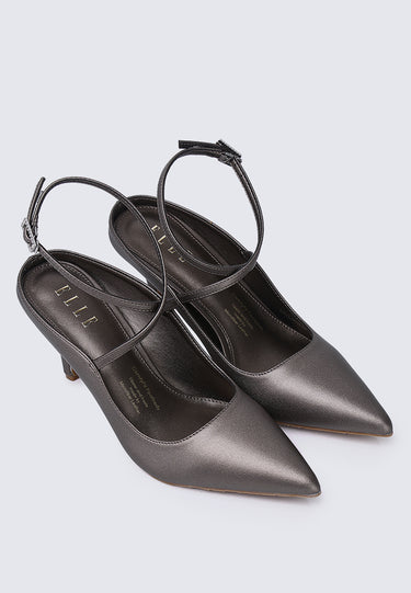Sylvie Comfy Fit Footbed Microfiber Leather Heels In Titanium