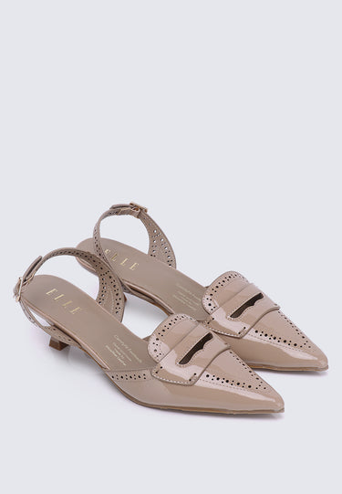 Remi Comfy Fit Footbed Microfiber Leather Heels In Taupe