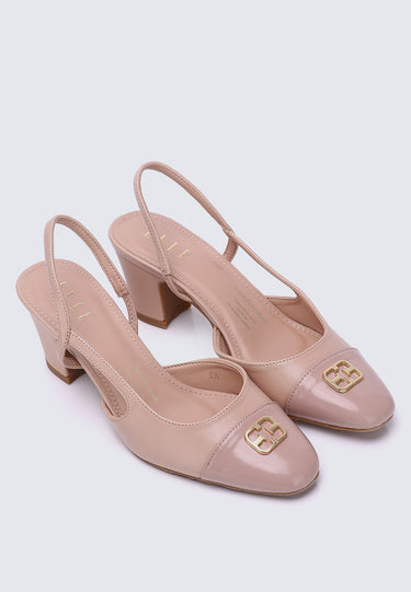 Charlene Comfy Fit Footbed Microfiber Leather  Heels In Blush