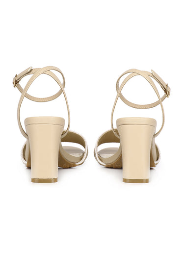 Glamour Comfy Fit Footbed Microfiber Leather Heels In Nude