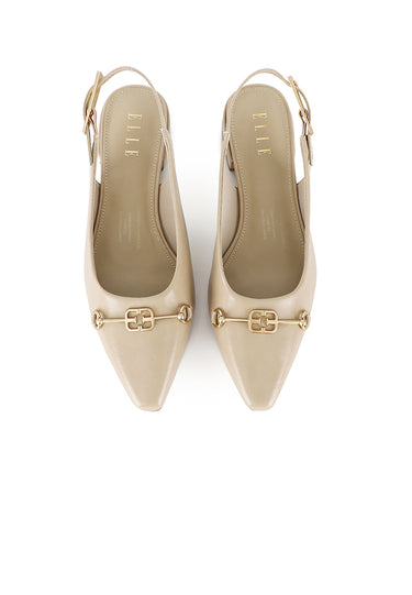 Maryse Comfy Fit Footbed Microfiber Leather Heels In Almond