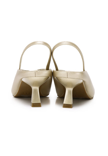Beatrice Comfy Fit Footbed Microfiber Leather Heels In Champagne