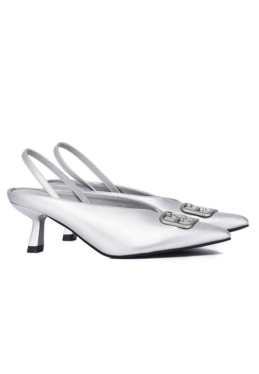 Beatrice Comfy Fit Footbed Microfiber Leather Heels In Silver