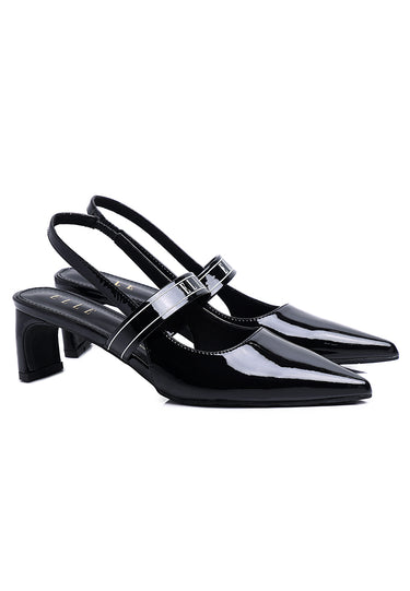 Aimee Comfy Fit Footbed Microfiber Leather Heels In Black