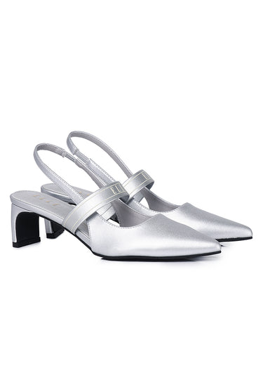 Aimee Comfy Fit Footbed Microfiber Leather Heels In Silver