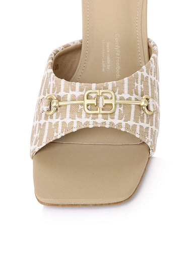 Celestine Comfy Fit Footbed Microfiber Leather Heels In Khaki