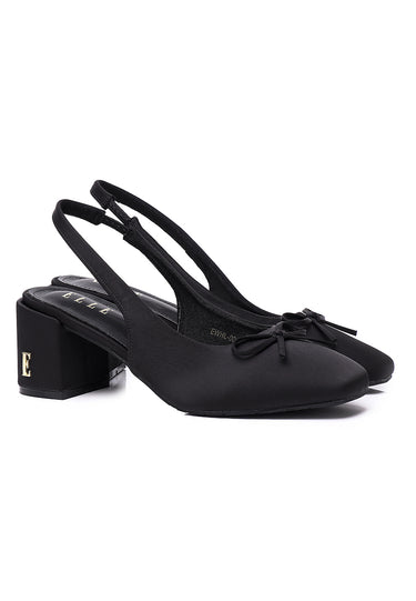 Natalie Comfy Fit Footbed Microfiber Leather Heels In Black