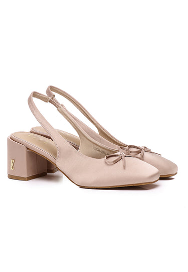 Natalie Comfy Fit Footbed Microfiber Leather Heels In Nude