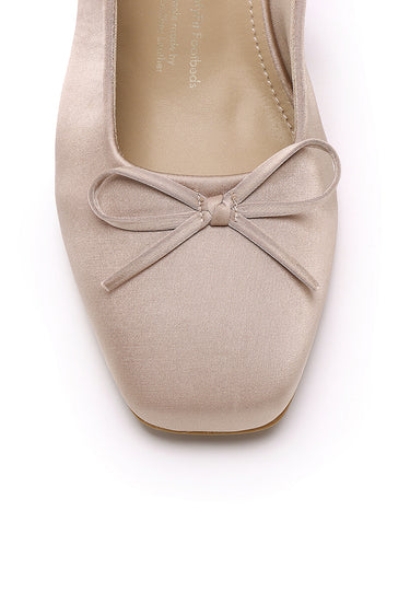 Natalie Comfy Fit Footbed Microfiber Leather Heels In Nude