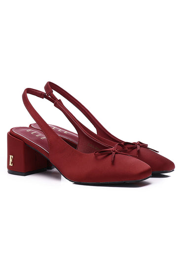 Natalie Comfy Fit Footbed Microfiber Leather Heels In Rust Red