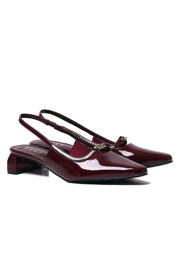 Audrey Comfy Fit Footbed Microfiber Leather Heels In Maroon