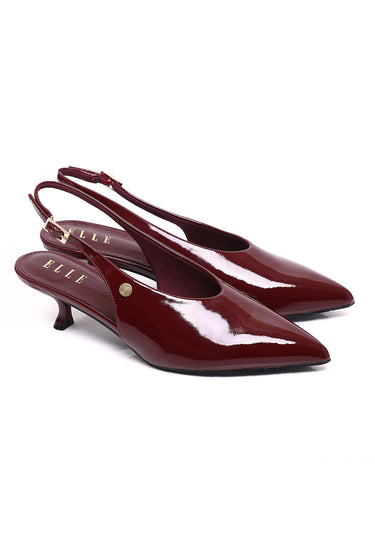 Margaux Comfy Fit Footbed Microfiber Leather Heels In Brick Red