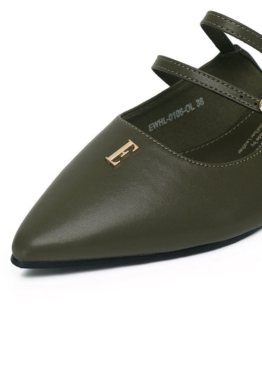 Laurine Pointed Comfy Fit Footbed Microfiber Leather Heels In Olive