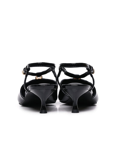 Muse Pointed Comfy Fit Footbed Microfiber Leather Heels In Black