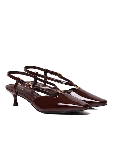 Muse Pointed Comfy Fit Footbed Microfiber Leather Heels In Coffee