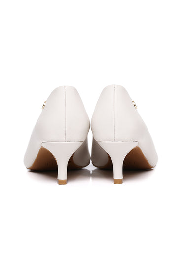 Jolin Comfy Fit Footbed Microfiber Leather Heels In Beige