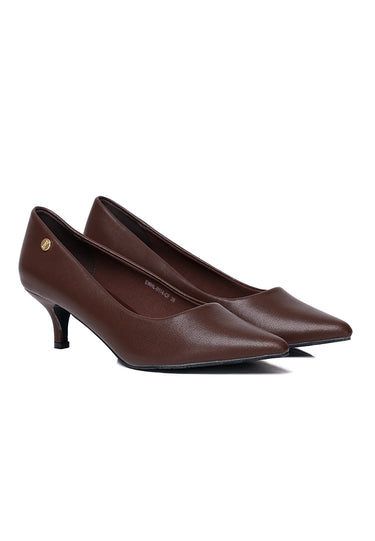 Jolin Comfy Fit Footbed Microfiber Leather Heels In Coffee