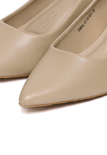 Jolin Comfy Fit Footbed Microfiber Leather Heels In Khaki
