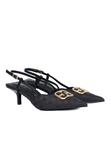 Aura Comfy Fit Footbed Microfiber Leather Heels In Black