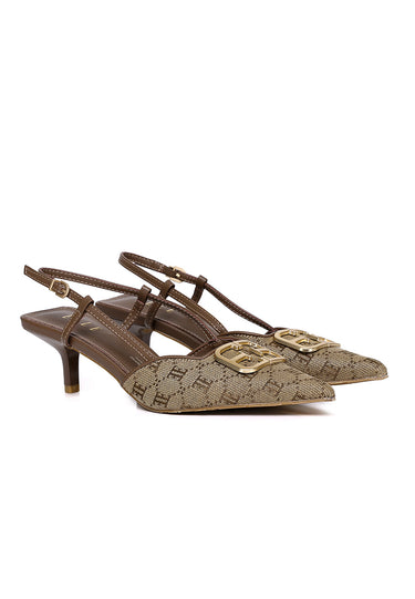 Aura Comfy Fit Footbed Microfiber Leather Heels In Brown