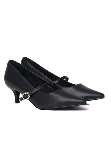Molly Comfy Fit Footbed Microfiber Leather Heels In Black